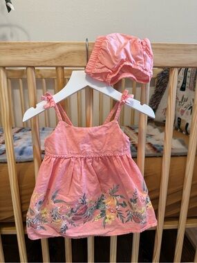 Baby BGosh Pink Floral Tie-Strap Dress with Matching Bloomers